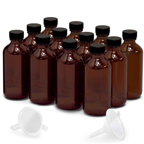 12 Pack 2oz Amber Glass Bottles for Vanilla Extract, Boston Round Leak-Proof Brown Glass Jars with Caps, Bonus Funnel - Ideal for Homemade Extracts, Essential Oils, DIY Christmas Party Gift Supplies