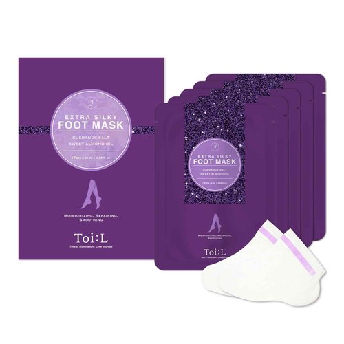 Toi:L Extra Silky Foot Mask 5 Pairs, Post-Peeling Foot Care Treatment, Moisturizing Socks with Guerande Salt & Sweet Almond Oil for Dry Feet, Cracked Heels, and Callus, Stocking Stuffer