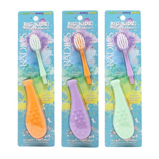 RADIUS Big Kidz Forever Brush with Replaceable Head Toothbrush for Children, 6 Years and Up, BPA Free ADA Accepted for Growing Teeth and Gums - Right and Left Handed, Extra Soft