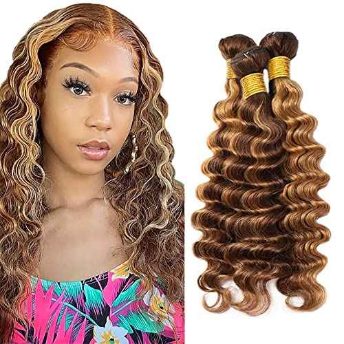 P4/27 Human Hair Bundles Ombre Deep Wave Bundles Human Hair 3 Bundle 28 30 32 Inch Brown and Honey Blonde Bundle Human Hair Brazilian Virgin Blonde Wet and Wavy Bundle