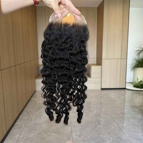 Lemoda 5x5 Closure Burmese Curly HD Transparent Lace Closure 12A Burmese Virgin Human Hair Closure Pre Plucked with Baby Hair Natural Black 16 Inch