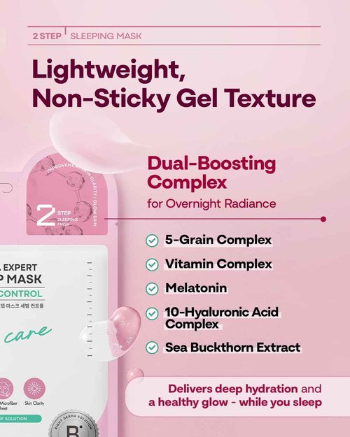 Bano Derma Expert 2 Step Sebum Control Face Mask – 2 in 1 Soothing Sheet & Sleeping Mask with Salicylic Acid, Niacinamide & Hyaluronic Acid | Support Glow for Glass Skin | Korean Skincare | 7 Sheets