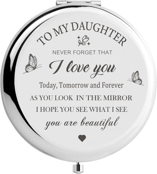 KGKAIMIZL Daughter Gift from Mom, Birthday Gifts for Daughters from mom, to My Daughter Makeup Compact Mirror(Sliver) for Daughter, Daughter Graduation, Christmas, Wedding Gift