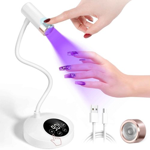 AORAEM UV LED Nail Lamp, Rechargeable Gooseneck Lamp for Gel Nails 12W Quick Dry LED Nail Light Bueaty Dryer with 4 Timers & Auto Sensor, Professional Flash Cure Light for Gel Nails Home DIY White