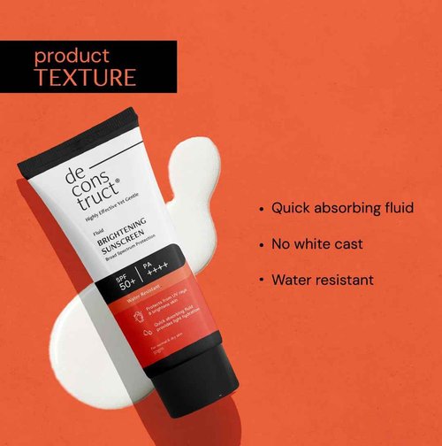 Deconstruct Dry Brightening Fluid Sunscreen SPF 50+ with Niacinamide | Lightweight, Hydrating & Dewy | UVA/UVB Protection | 8-Hour Wear, Water-Resistant, No White Cast | 50g | Pack of 2