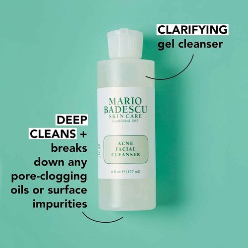 Mario Badescu Acne Facial Cleanser & Anti-Acne Serum | Oil-Free Face Wash & Clarifying Gel Duo with Salicylic Acid & Aloe Vera | Deep Pore Clean & Clogged Pores Treatment for Clearer Skin| 6 + 1 Fl Oz