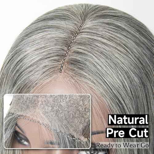 Salt and Pepper Wigs for Women, Wigs Human Hair Glueless Wear and Go Pre Plucked Pre Cut 5x5 Grey Bob Wigs Human Hair 210% Density 12A Brazilian Virgin Hair Lace Front Closure Wig 12 Inch