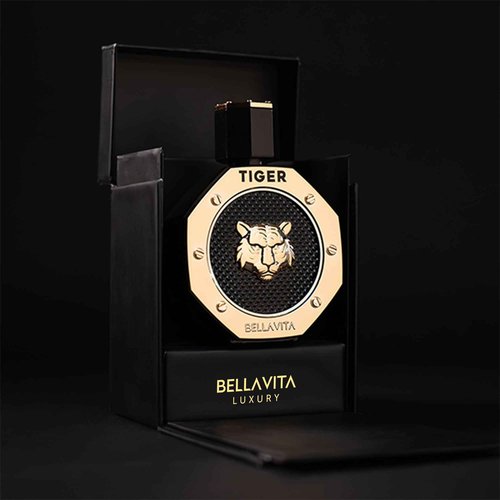 BellaVita Luxury TIGER Perfume for Men (3.38 Fl.oz) | Amber OUD, Patchouli, Bergamot, Lavender & Agarwood | Premium Lasting Men's Fragrances | Eau de Parfum gift for Men | Woody & Smooth Mens Purfume