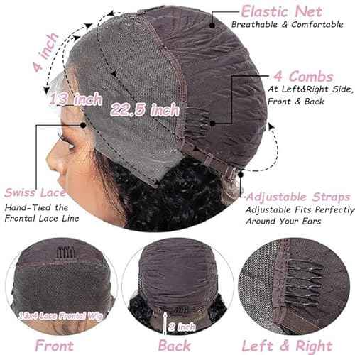 26 Inch Deep Wave Lace Front Wigs Human Hair 13x4 Deep Curly Human Hair Wig Pre Plucked 180% Density HD Transparent Lace Front Wigs for Black Women Natural Black