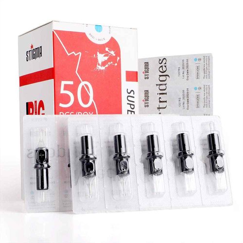 STIGMA #10(15RM) Bugpin Disposable Tattoo Needle Cartridges with Membrane Safety Cartridges for Tattoo Artists Curved/Round Magnum Shader Soft Edge 50Pcs Super Value Pack EN05-50-1015RM