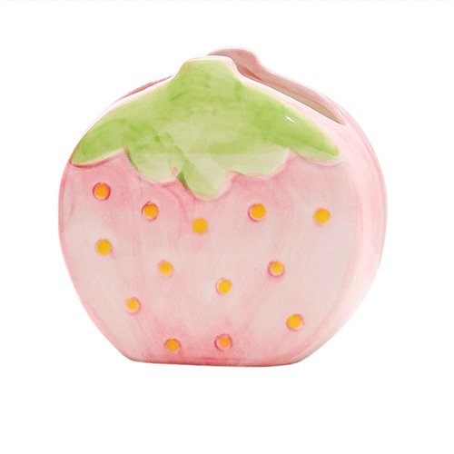 TANG SONG Ceramic Strawberry Make up Brush Holder Cosmetic Storage Box Pen and Pencil Holder Desktop Organizers (Pink)