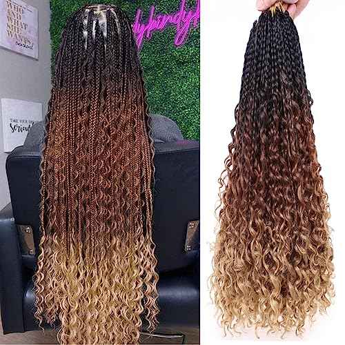 COOKOO 30 Inch Boho Box Braids 8 Packs Goddess Box Braids Crochet Hair Hippie Braiding Hair With Curly Ends Pre-looped Synthetic Crochet Hair for Black Women 53#