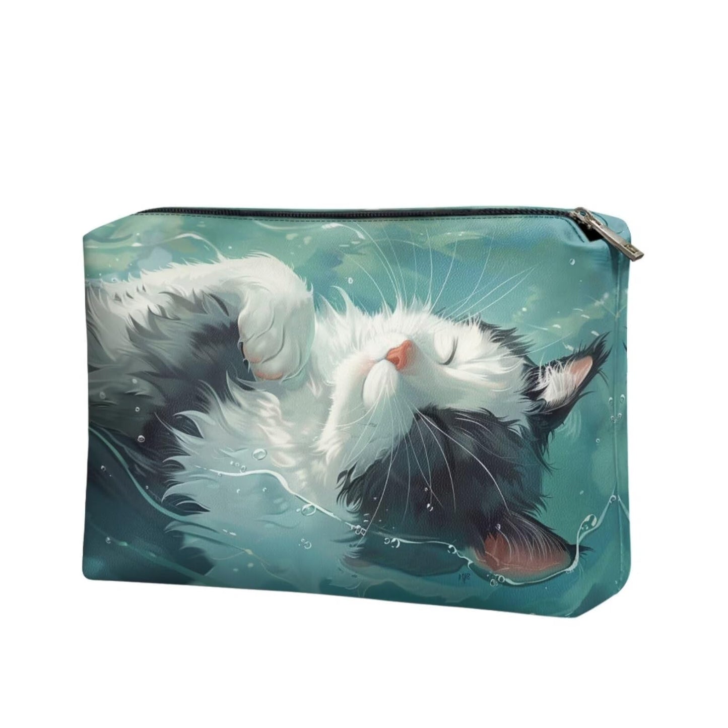 ELEDIZI Cute Sleeping Cat Makeup Bag for Purse Travel Toiletry Bag for Women Carry On Pu Leather Cosmetic Pouch with Zipper Travel Skincare Bag Waterproof Travel Storage Bag for Womens Small Items