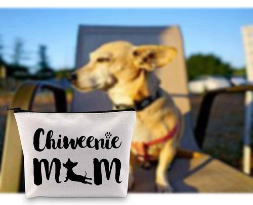 G2TUP Chiweenie Dog Lover Gift Chiweenie Mom Makeup Bag Chiweenie Dog Mom Cosmetic Bag Chiweenie Dog Owner Gift Pet Owner Zipper Travel Bag (Chiweenie Mom White Bag)