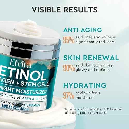 Elvira Retinol Anti Aging Face Moisturizer- Collagen Cream With Stem Cell & Hyaluronic Acid, Instant Face Lift Cream for Skin Tightening and Firming, Wrinkle Smoother for Women & Men, 1.85 Fl Oz