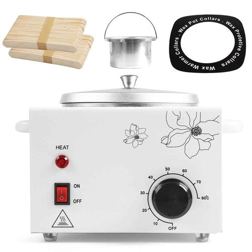 600ml Professional Single Pot Wax Warmer, Electric Depilatory Heater Machine with Adjustable Temperature for Hair Removal & Facial Spa, Includes 50 Wax Sticks & 20 Collars