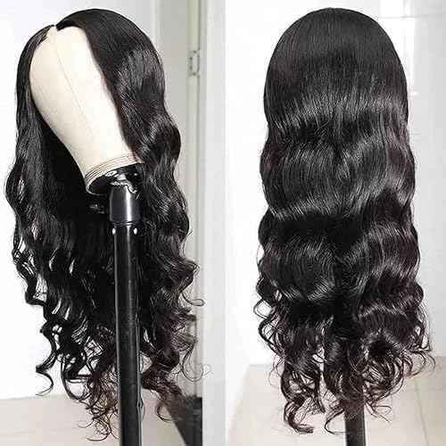 Xagujpo Glueless V Part Wig Human Hair Body Wave for Black Women Upgrade U Part Human Hair Wig 100% Beginner Friendly No Sew In No Glue 180% Density Natural Color (18 inch)