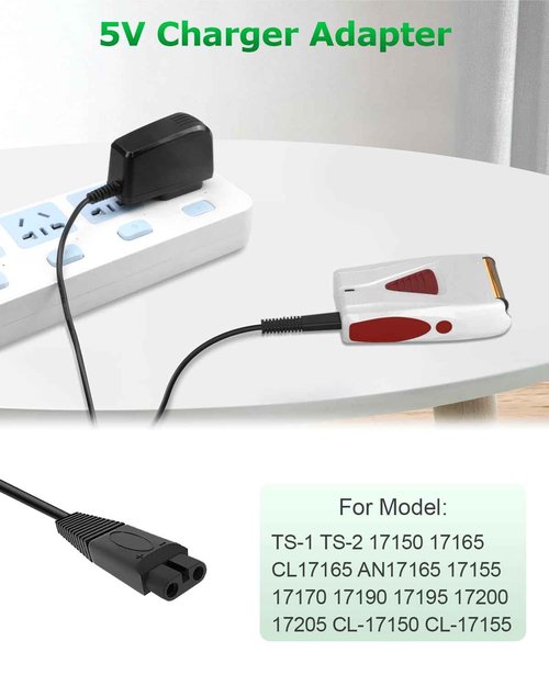 5V 1A Charger for Andis 17150 17165 Shavers Charger ProFoil Lithium TS-1 TS-2, 5V 1A Adapter for Andis ProFoil Shaver Power Cord Compatible for Electric Shaver 5FT/1.5M Black