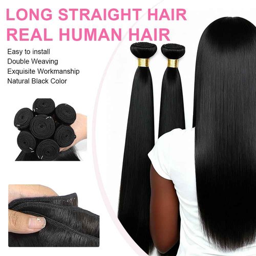 YAREESONG Straight Human Hair Bundles 12A Brazilian Human Hair 1 Bundles 100% Unprocessed Virgin Human Hair Weave Human Hair Extensions Natural Black Color 22 Inch