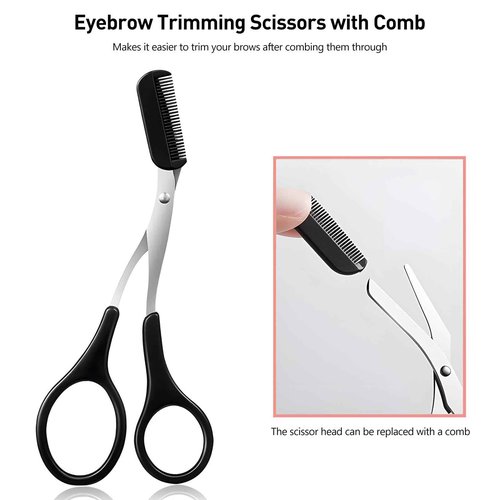 Kootinn Eyebrow Kit Grooming Scissors Razor Kit 4 In 1 Stainless Steel Set Kit for Women and Men, Including Brow Razors Trimmer, Brush, Eyebrow Scissors, Foldable Brow Razors