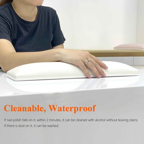 White Nail Arm Rest for Nail Tech, Cleanable and Waterproof, Professional Nail Hand Rest for Nail Tech Manicure Hand Pillow Stand with Anti-Slip Mat