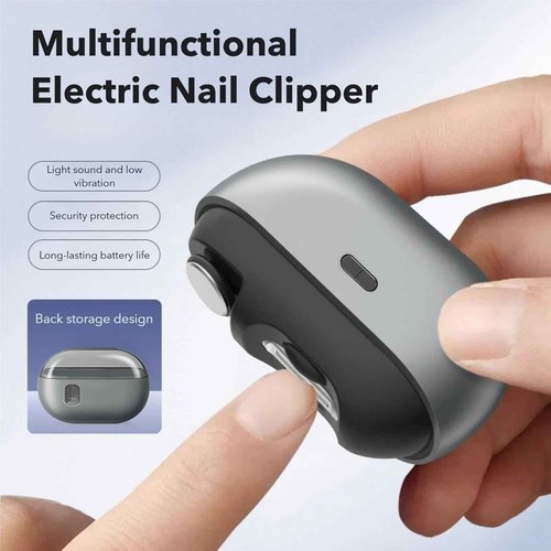 Electric Nail Clipper Fingernail Trimmer, Polisher with Clip Storage LED Light USB-C Rechargeable 2 Speed Gears Automatic Safety Nail Cutter for Baby, Kids, Seniors, Caregivers (Black)