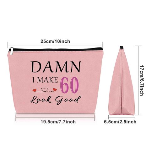 Sazuwu Happy 60th Birthday Gift for Mom Pink Makeup Bag Gag Gift for Sixty Birthday Funny Cosmetic Bag Born in 1964 Travel Pouch