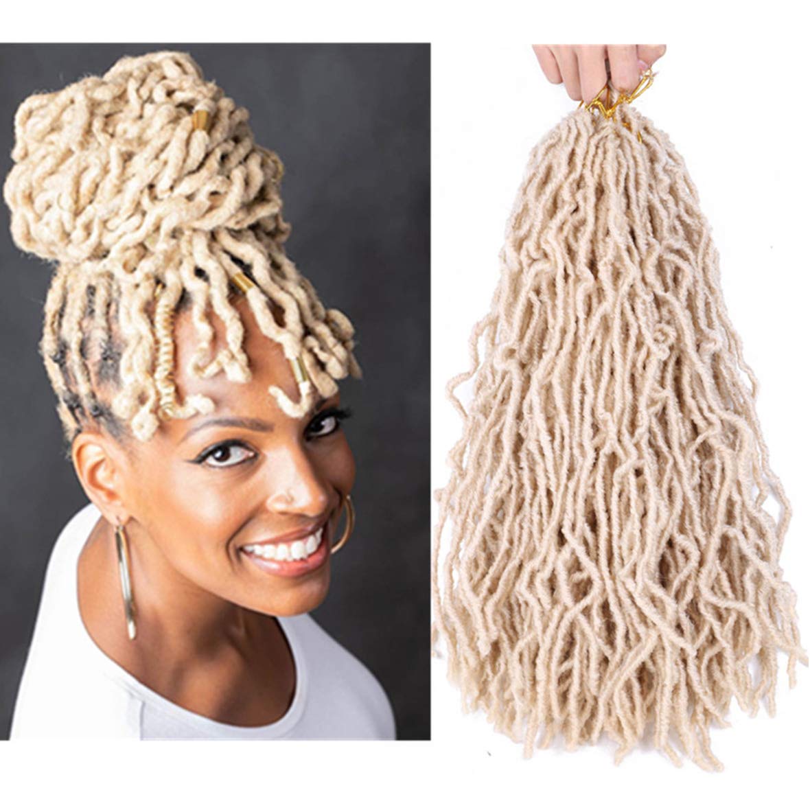 Leeven 18 Inch Blonde Synthetic New Faux Locs Crochet Braids Hair 7 Pack/lot Extend Soft Locs Braiding Hair for Women Curly Wavy Goddess Soft Locs Crochet Hair Extensions 613#