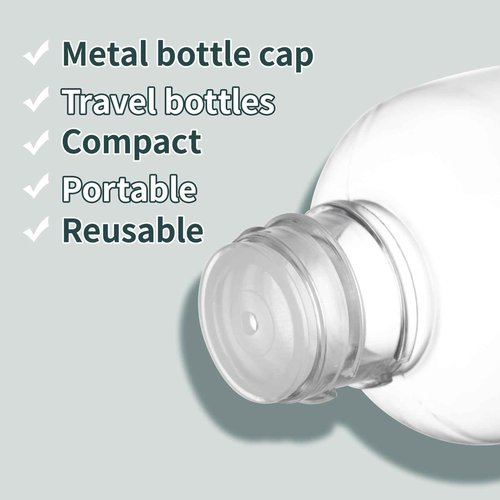 Tekson Plastic Travel Bottles 3.4 oz, Travel Size Containers for Shampoo, Empty Mouthwash Bottles with Silvery Screw Cap (100ml, Clear)