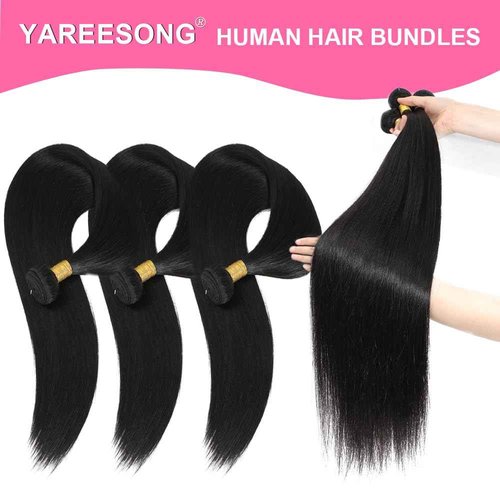 YAREESONG Straight Human Hair Bundles 12A Brazilian Human Hair 1 Bundles 100% Unprocessed Virgin Human Hair Weave Human Hair Extensions Natural Black Color 22 Inch