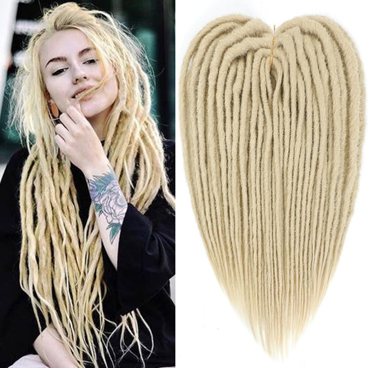 Aguacor Straight Dreadlocks Synthetic Double Ended Dreadlock Extensions 24inches 5 Strands Width 1.2cm Soft DE Blonde Dreadlock Extensions for Women (5 Strands, 613#)