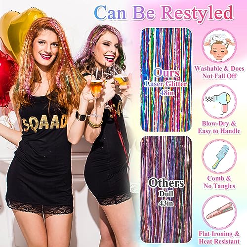 Hair Tinsel Kit with Tools, 20 Colors 4000 Strands Sparkling Glitter Tinsel Hair, Heat Resistant Shiny Fairy Hair Tinsel Extensions for Women Girls Hair Accessories for Cosplay Party