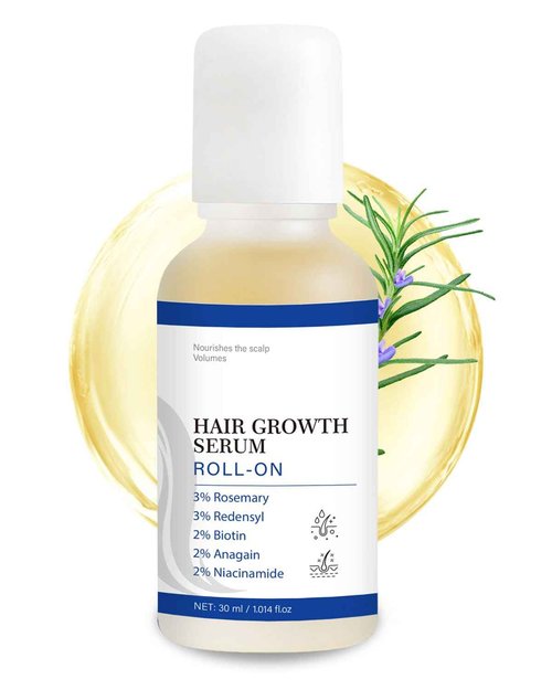 Hair Growth Serum Roll On with Rosemary, Redensyl, Biotin, AnaGain & Niacinamide,No-Rinse & Non-Greasy For All Hair Types (1.01 fl.oz 1Pack, 3% Rosemary)