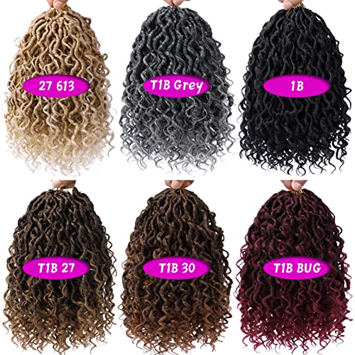 Goddess Locs Crochet Hair 10 Inch, 7 Packs Faux Locs Crochet Hair for Black Women, Boho Locs Crochet Braids Pre Looped River Locs Crochet Hair with Curly Ends (10 Inch 7 Packs, 1B/Purple)