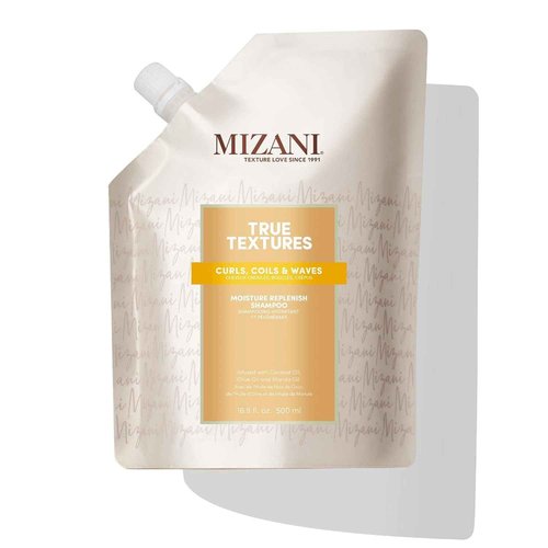 Mizani True Textures Moisture Replenish Shampoo - Smooths & Hydrates, With Coconut Oil, Sulfate & Paraben-Free, for Natural Curly Hair, 16.9 Fl Oz