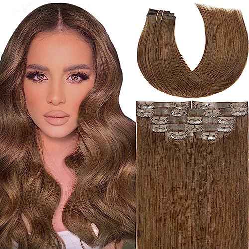 Lacer Hair Seamless Clip in Hair Extensions 9A Grade Virgin Human Hair Ultra Thin PU Weft Natural Hair Extensions Clip in Extensions For Women 7 Pcs 110g #4 Chocolate Brown 22 Inch