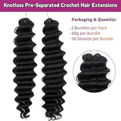100% Human Hair Knotless Pre-Separated Crochet Hair Extensions Deep Culry Feather Hair Deep Wave Feather Line Hair Extensions Natural Color 16Inch 120g