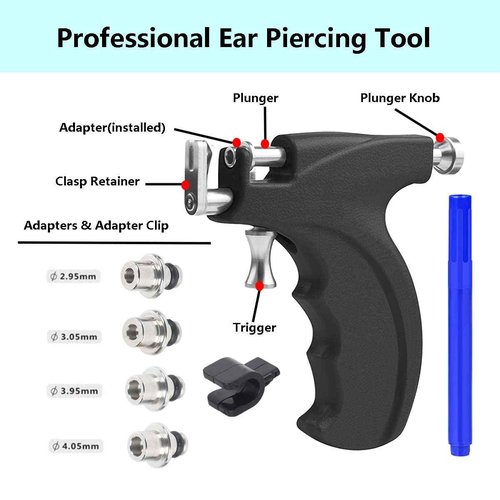 Professional Ear Piercing Gun Kit with 6 Pairs S925 Sterling Silver Earrings (18K Yellow Gold Plated)+10 Pairs 316L Surgical Stainless Steel Gun Stud Earrings