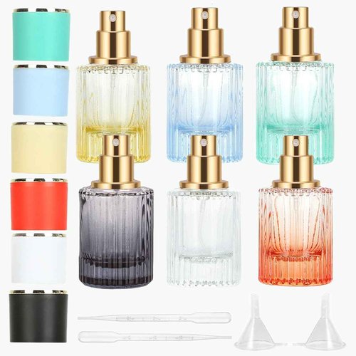 PLINNILUY 6 Pcs 30ml/1oz Empty Perfume Spray Bottles, Refillable Perfume Spray Bottles, Glass Fine Mist Atomizers, Gradient Color Travel Fragrance Containers for Perfume and Cologne(F)