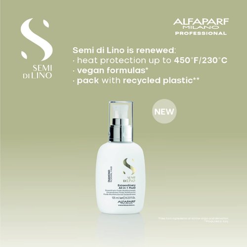 ALFAPARF MILANO Semi di Lino Diamond Extraordinary All-in-1 Leave-In Fluid with Thermal Protection - Detangles, Protects, Softens, Smooths, Controls, Seals Cuticles - Vegan Formula - 4.23 fl. oz.