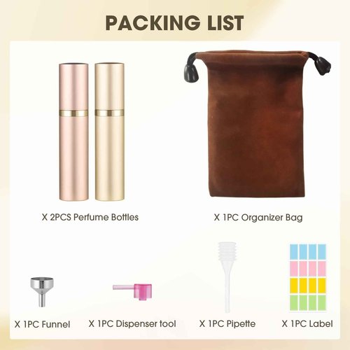 Squway 2PCS Perfume Travel Refillable Bottle, 5ml Cologne Travel Bottle, Atomizer Sprayer for Perfume, Mini Cologne Dispenser Empty Fragrance Spray for Women, Men, Gift (Cham Gold & Rose Gold)