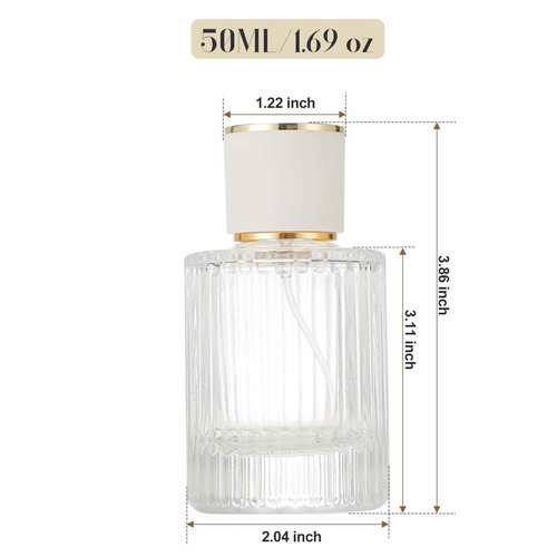 ZHENGYAOYANG 1 Pack Empty Perfume Spray Bottles, 50ML Ribbed Glass Atomizer Spray Bottle for Men and Women, Travel Refillable Perfume Atomizer for Sample Dispenser and Home Decor, White Cap