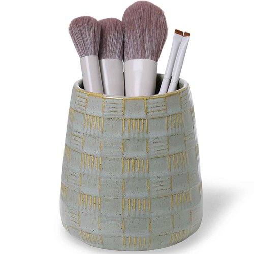 QUXIJA Ceramic Makeup Brush Holders, Bathroom Vanity and Countertop,Make up Brushes Cup for Cosmetics, Lipsticks, Bathroom Vanity Desktop Storage (Vintage Grey)
