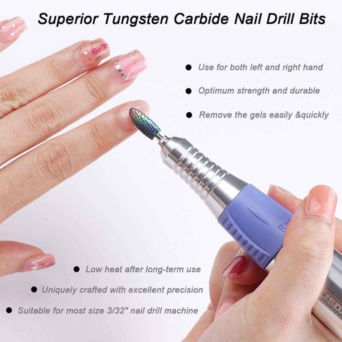 Makartt Nail File Zebra Nail Files 100 100 Grit Bundle with Nail Drill Bits Set, 10Pcs Tungsten Carbide Nail Drill Bits