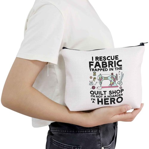 POFULL Quilting Gift I Rescue Fabric Trapped in the Quilt Shop Zipper Pouch Bag For Women Seamstresses Gift (I Rescue Fabric Trapped bag)