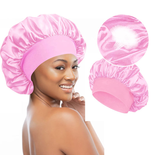 ODOCARE Breathable Silk Bonnet for Sleeping, Large Satin Hair Bonnet for Black Men and Women, Wide Band Sleep Cap for Long Hair Curly Hair(large,pink)