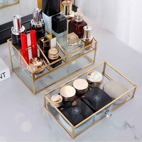 L-Lei Cosmetics Storage,Clear Glass Makeup Brush Holder, Cosmetic Storage for Holding Brushes Nail Polish Lipstick, Dresser Desktop Decorative