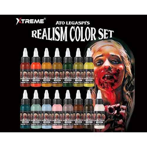Xtreme Ink ATO Legaspi Realism Color Set, Elevate Tattoo Art with Ion Blue, Antique Green, and Expert Craftsmanship - Premium Quality Inks for Stunning Lifelike Designs (Set of 15, 1/2 oz)