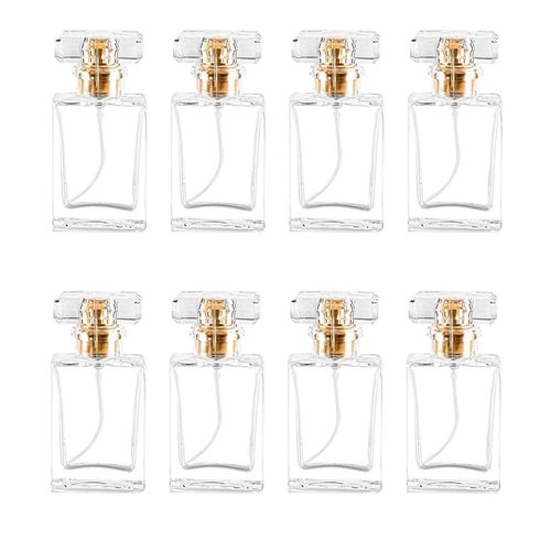 Glass Perfume Bottle Empty Refillable 8Pack Clear Travel Perfume Spray Atomizer Bottle 30ml Perfume Fine Mist Spray Bottle Perfume Bottle Atomizer Container with Spray Applicator (30ml Square, Clear