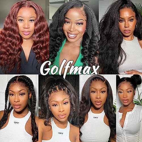 GOLFMAX Kinky Straight Lace Front Wigs Human Hair Pre Plucked With Baby Hairs 180% Density Yaki Straight 13x4 Transparent HD Glueless Lace Wig Human Hair Wigs For Black Women 24 Inch